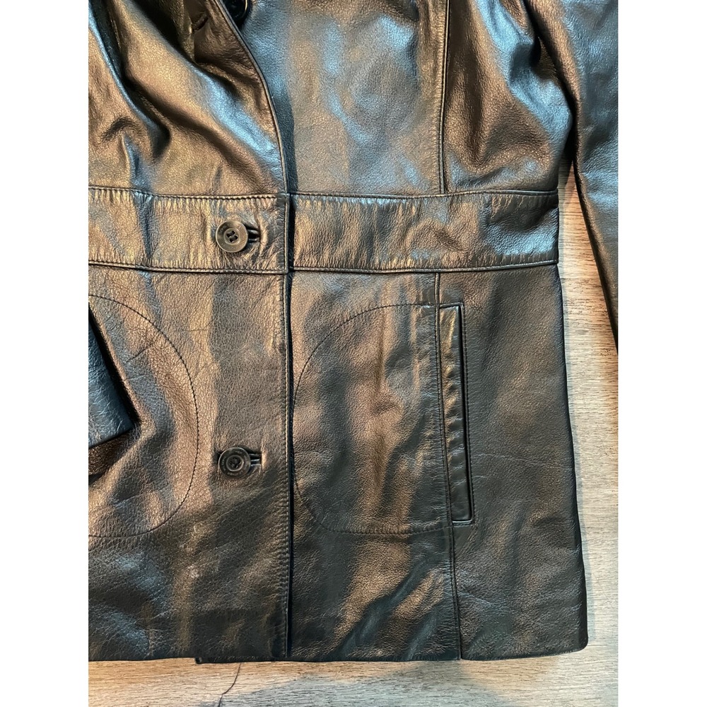 VTG Wilsons Leather Black Genuine Leather Button Front Blazer Jacket Medium - Picture 4 of 7